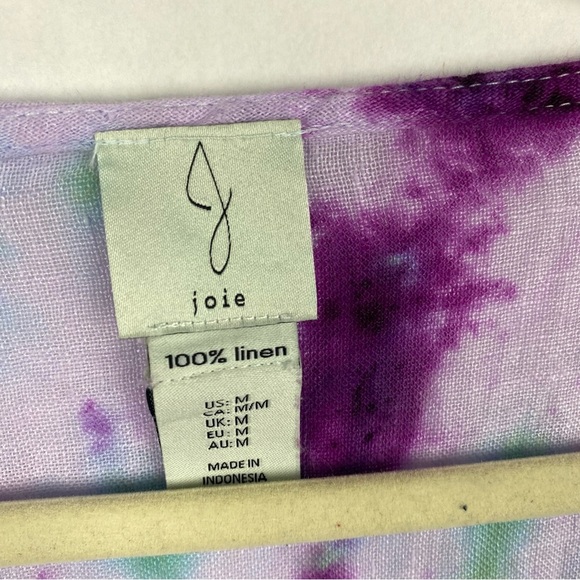 Joie 100% Linen Tiered Tie Dye V-neck Tunic Dress Pockets Purple Blue Sz Medium - Picture 4 of 4
